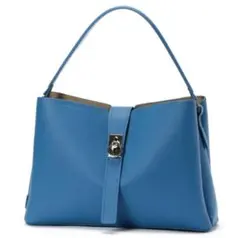 バルコス BARCOS 青色 ハンドバッグ シュリンクレザー ショルダーバッグ