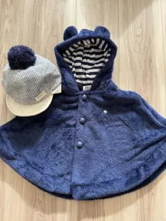 まとめ売り Polo baby クマ耳 ポンチョ ポンポンニット帽子 2点セット