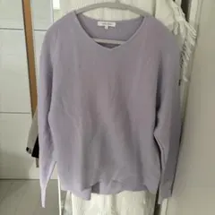 グローバルワーク スッキレイVネックニット S ラベンダー