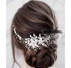 ヘッドドレスお花パール髪飾りカチューシャシルバーヘアアクセサリー❀パール