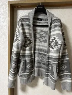 AZUL 幾何学模様 ニットカーディガン グレー系