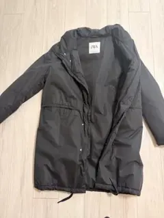 ブラック ロング丈 ダウンジャケット フード付き