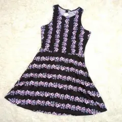 H&M 花柄ノースリーブフレアワンピース ブラック M 春夏 ブラック フラワー