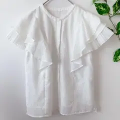 【ジャスグリッティー】半袖ブラウス フレアスリーブ 上品 清楚 ホワイト Mのサムネイル