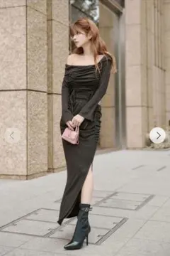 新品タグ付き Randy ドロストオフショル スウェットセットアップブラック