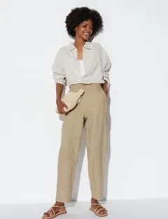 UNIQLO リネンコットンテーパードパンツ（丈長め）