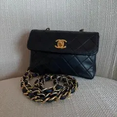 CHANEL ミニマトラッセ チェーンショルダーバッグ ブラック ラムスキン