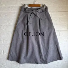 OFUON｜オフオン｜麻 リネン混 ウエストリボン付き フレアスカート グレーのサムネイル