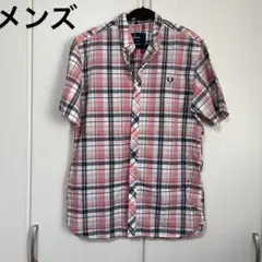 メンズ　【美品】FRED PERRY 半袖チェックシャツ ス サイズS ピンクのサムネイル
