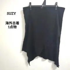 海外古着 1点物 SUZY ブラック 黒 フレアスカート ミニ アシンメトリー