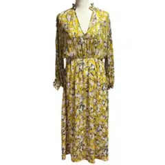 ZARA ザラ　フラワージャガードワンピース　EUR M 黄色　花柄　レディース