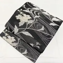 夏【袋帯】波に花模様 黒色 略礼装 和装着物 正絹 付下げ訪問着に