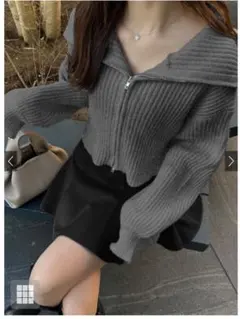 GRL ダブルジップショート丈リブニットトップス