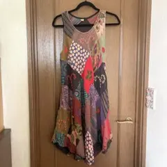 エスニック　ノースリーブ パッチワーク ワンピース