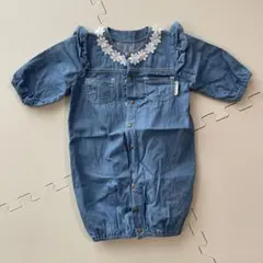 花モチーフ付き　デニム風　ツーウェイオール