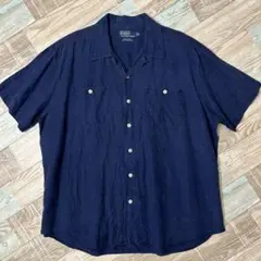 90s ラルフローレン BEACH CAMP オープンカラー 開襟 無地 XL