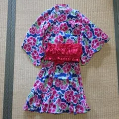 Bobson　花柄浴衣ワンピース　帯付き　110cm～