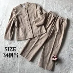 ノーブランド◇セットアップ ジャケット ワイドパンツ 刺繍 パール ベージュ