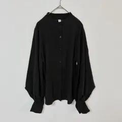 JUNOAH　スタンドカラー長袖シャツ　レディースM　黒色　バルーンスリーブのサムネイル