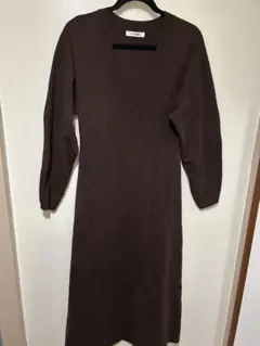 MOUSSY ブラウン Vネック 長袖ニットワンピース
