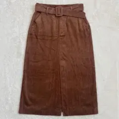 ZARA ザラ コーデュロイ タイトスカート スリット ベルト付き 茶色 Sのサムネイル