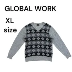 グローバルワーク　Vネックセーター アーガイル　グレー　メンズ　XL 2286