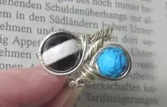 オニキスライン入り＆ターコイズTwinリング☆指輪GOLDハンドメイド