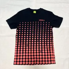 adidas Tシャツ 半袖 黒 赤 ドット柄 クルーネック M コットン 古着