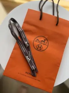 HERMES オレンジショッパー袋 中型 リボン付き