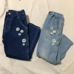 BREEZE　花柄刺繍 デニムパンツ 2本セット　120cm　E527のサムネイル