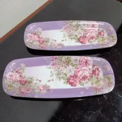 英国ロイヤルアーデン花柄 メラミンおしぼりトレイ2枚セット約18cmx7.5cm