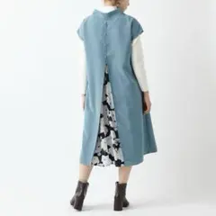 ふりふ　春牡丹　抜け衿背開きワンピース　スモーキーグリーン