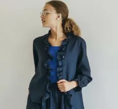 fog linen work フリルブラウス　ネイビーのサムネイル