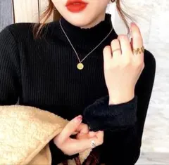 裏起毛 タートルネック ブラック ハイネック ニット セーター リブ 新品未使用