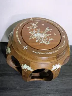 螺鈿細工 唐木 木製 太鼓型 丸椅子 スツール 花台 アンティーク 工芸品 螺鈿細工 唐木 木製 太鼓型 丸椅子 スツール 花台 アンティーク 工芸品