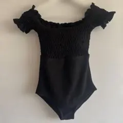 オフショルダー シャーリング ワンピース水着 ブラックのサムネイル