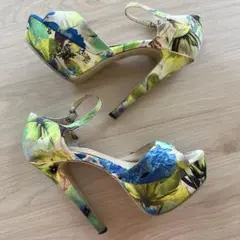エスペランサ　ヒール　23cm 高さ13.5cm 花柄　ブルー　寒色系のサムネイル