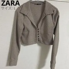 ZARA ジャケット ハウンドトゥースポロトップス ショート丈 ザラ 千鳥柄