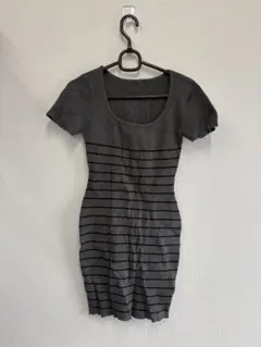 Dazy 半袖ニットワンピース S グレー/ストライプ