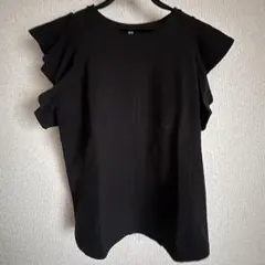 UNIQLO ブラック フリル袖 ノースリーブ L