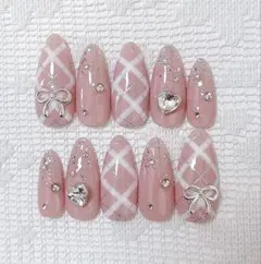 現品25458 韓国　量産型　ちゅるん　フレンチガーリー　ネイルチップ　ワンホン