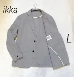 美品★ikka　シアサッカー　テーラードジャケット　ストライプ　Lサイズのサムネイル