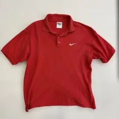 【90s白タグ】NIKE ナイキ ポロシャツ 赤 ワンポイント 刺繍ロゴ Mのサムネイル