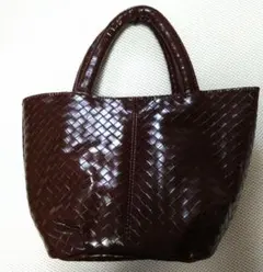 ダークブラウン 編み込みデザイン トートバッグ