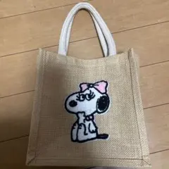 スヌーピーワッペン付きジュートバッグ　Sサイズ