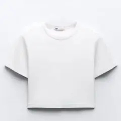 ZARA ホワイト ダメージ加工クロップドTシャツ Lサイズ