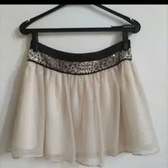 ミニスカート　Мサイズ　フレア　レオパード　スパンコール　オフホワイト