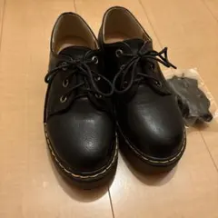 厚底レースアップローファー　ブラック　リボン紐付き