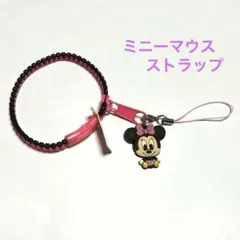 Disneyミニーマウス ストラップ ピンク・黒　キャラクターグッズファスナー型