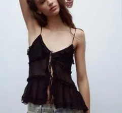 ZARA】リボン付きギャザートップス - メルカリ